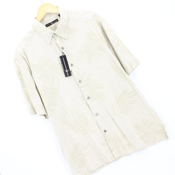 Vintage 6A By Axis Shirt Men's Casual Beige Short Sleeve Button Down Floral Sz L - Picture 2 of 8